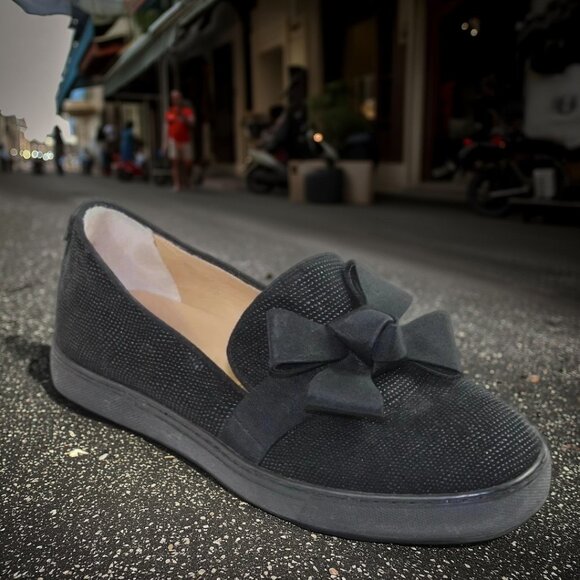 Russell & Bromley Black Bow Detail Slip-On Loafers, Size 37 (US 6.5-7) - Picture 1 of 8